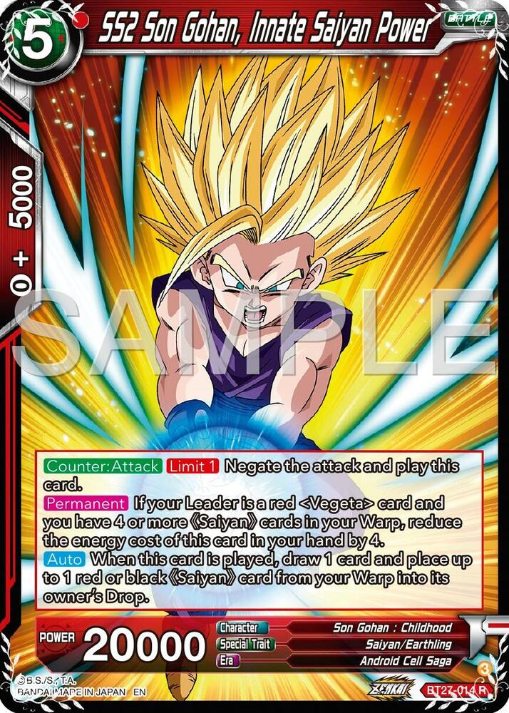 SS2 Son Gohan, Innate Saiyan Power BT27-014 card from History of Z
