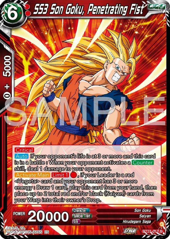 SS3 Son Goku, Penetrating Fist BT27-017 card from History of Z