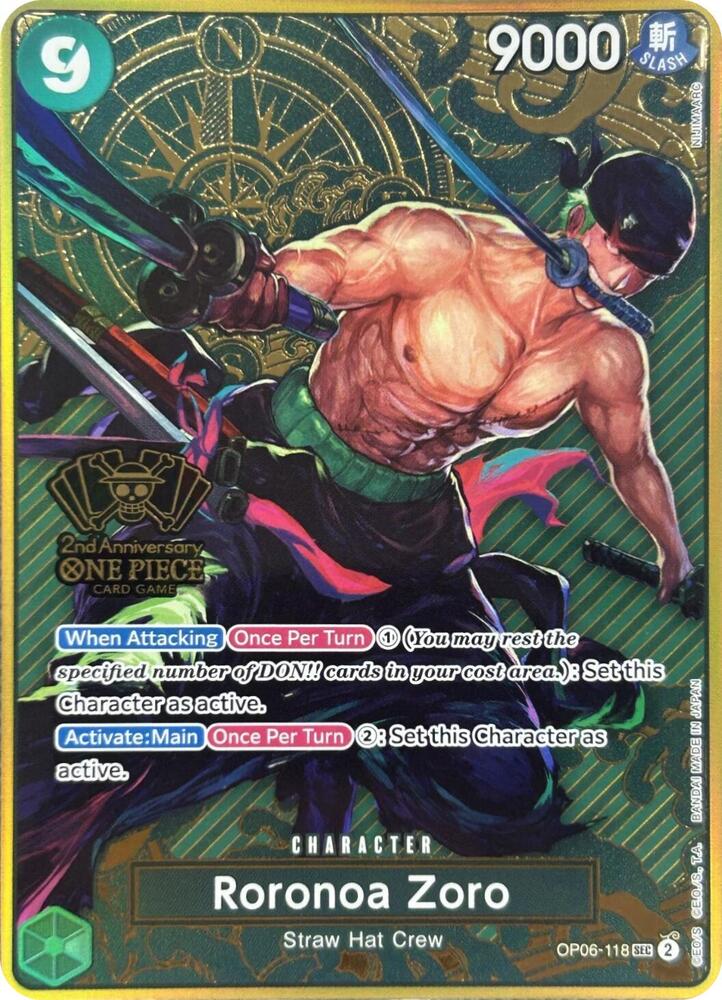 Roronoa Zoro (One Piece Japanese Version 2nd Anniversary Set) OP06-118 card from One Piece Promotion Cards