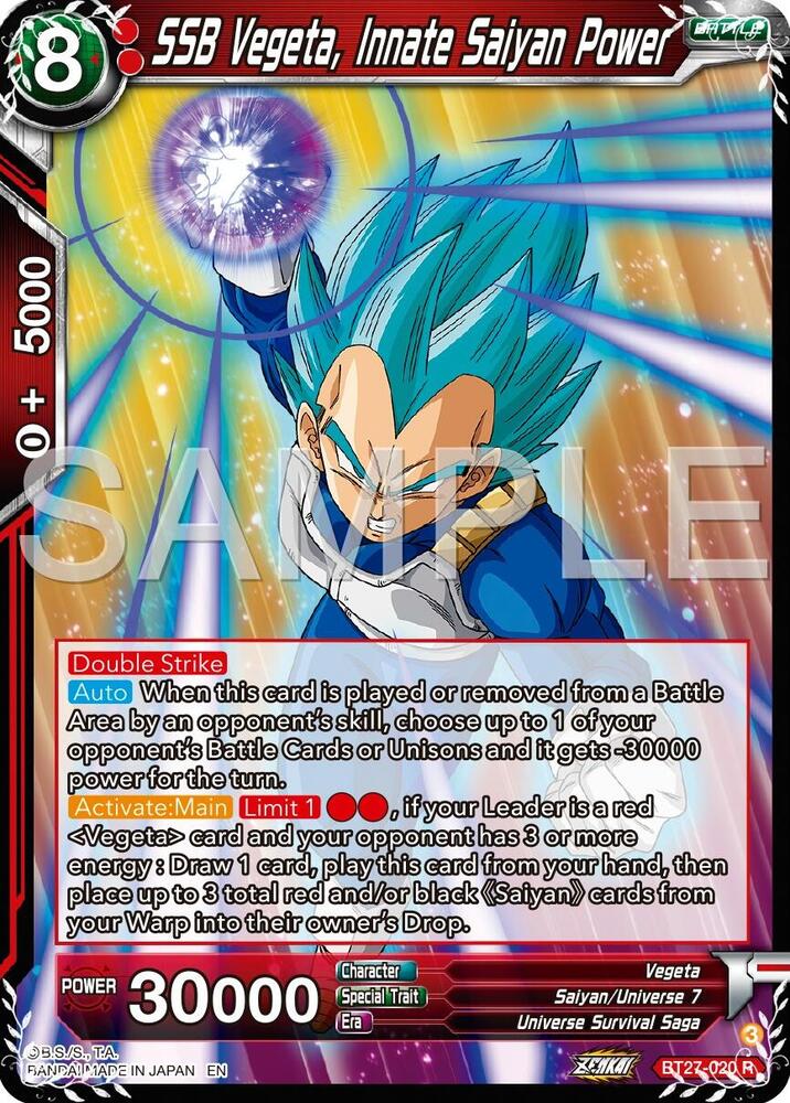 SSB Vegeta, Innate Saiyan Power BT27-020 card from History of Z