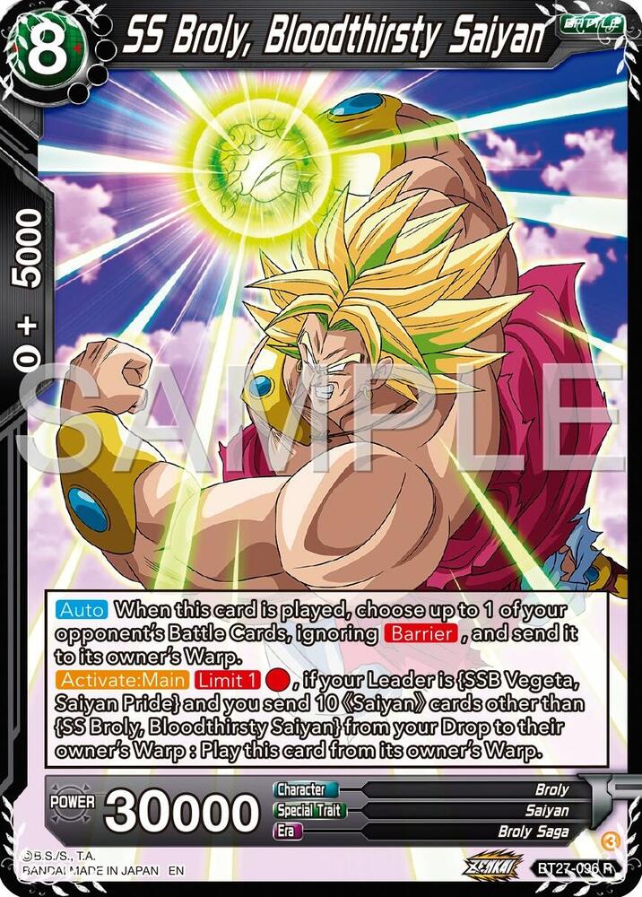 SS Broly, Bloodthirsty Saiyan BT27-096 card from History of Z