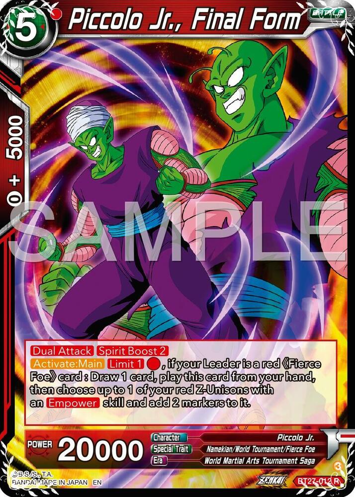 Piccolo Jr., Final Form BT27-012 card from History of Z