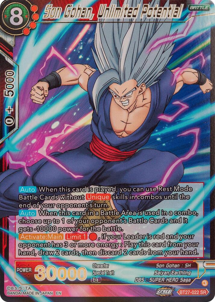 Son Gohan, Unlimited Potential BT27-022 card from History of Z