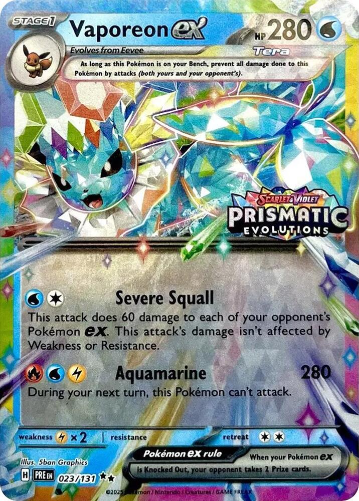 Vaporeon ex (Prismatic Evolutions Stamp) 023/131 card from Miscellaneous Cards & Products