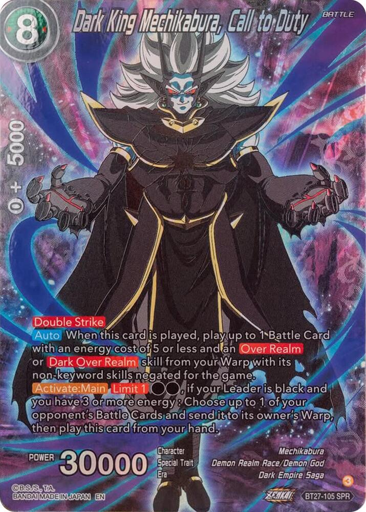 Dark King Mechikabura, Call to Duty (SPR) BT27-105 card from History of Z
