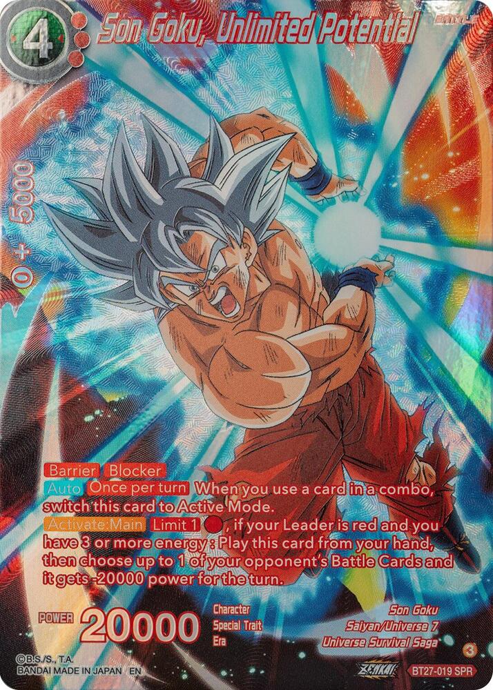 Son Goku, Unlimited Potential (SPR) BT27-019 card from History of Z