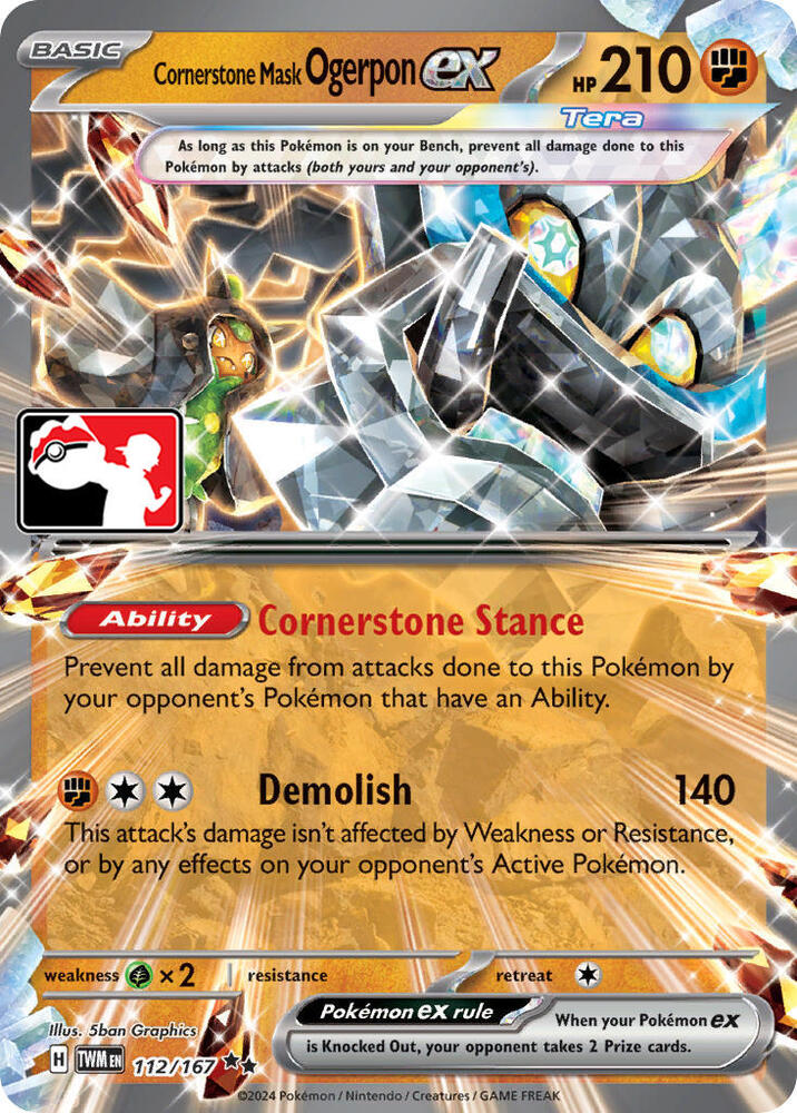 Cornerstone Mask Ogerpon ex 112/167 card from Prize Pack Series Cards
