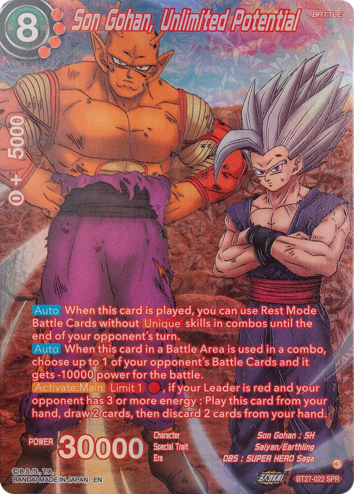 Son Gohan, Unlimited Potential (SPR) BT27-022 card from History of Z