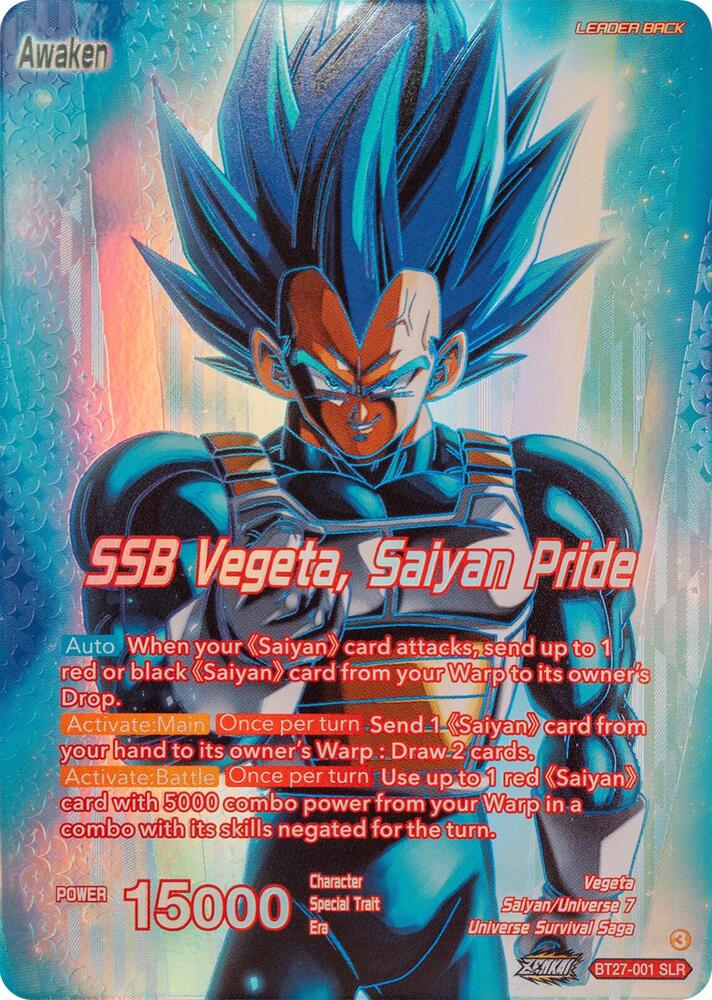 Vegeta // SSB Vegeta, Saiyan Pride (SLR) BT27-001 card from History of Z