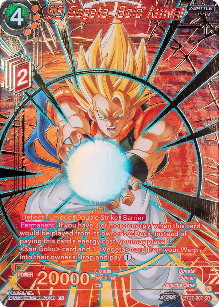 SS Gogeta, Bold Arrival (Gold-Stamped) BT27-007 card from History of Z
