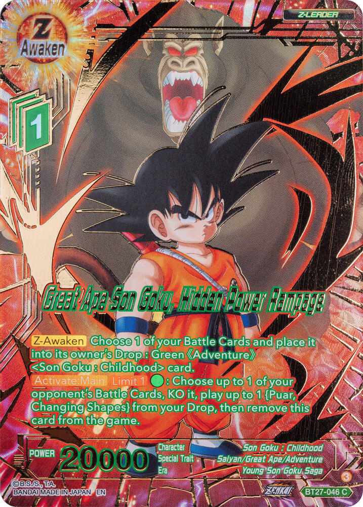 Great Ape Son Goku, Hidden Power Rampage (Gold-Stamped) BT27-046 card from History of Z
