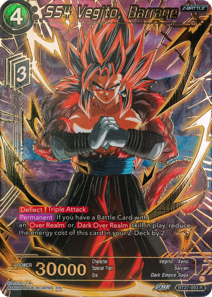 SS4 Vegito, Barrage (Gold-Stamped) BT27-093 card from History of Z