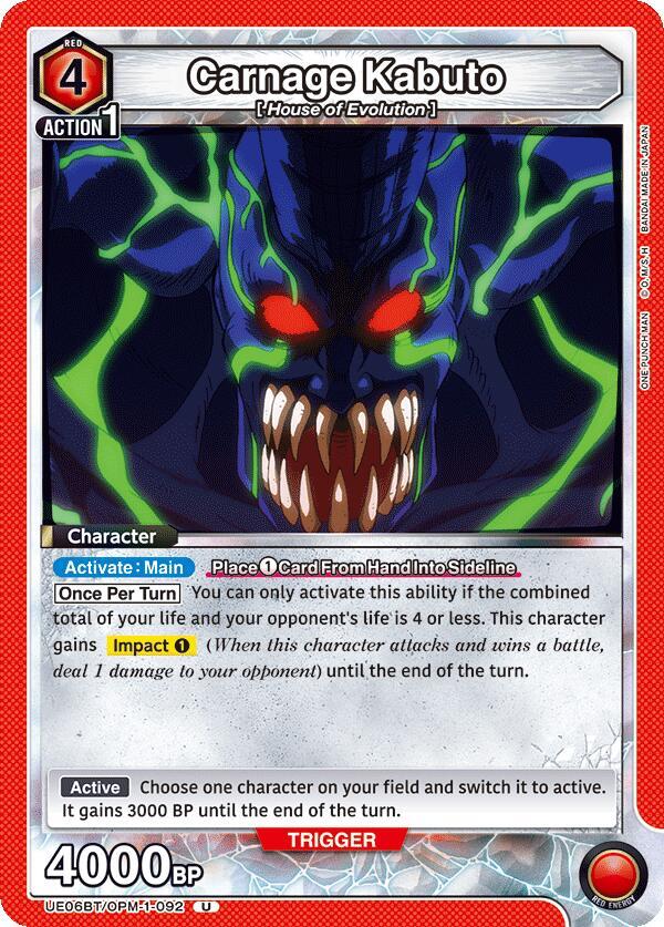 Carnage Kabuto UE06BT/OPM-1-092 card from UE06BT: One Punch Man