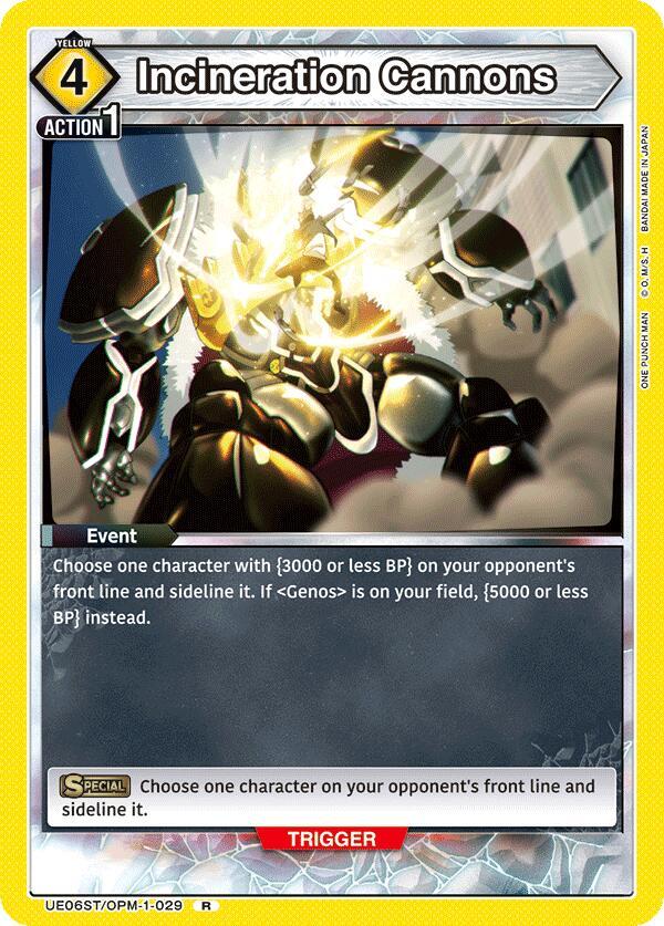 Incineration Cannons UE06ST/OPM-1-029 card from UE06ST: One Punch Man Starter Deck