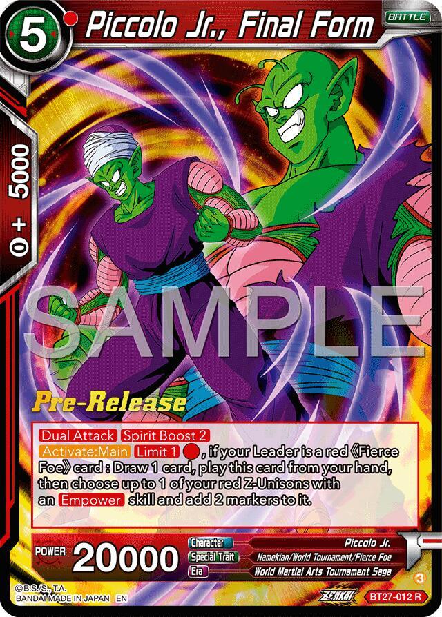 Piccolo Jr., Final Form BT27-012 card from History of Z Pre-Release Cards