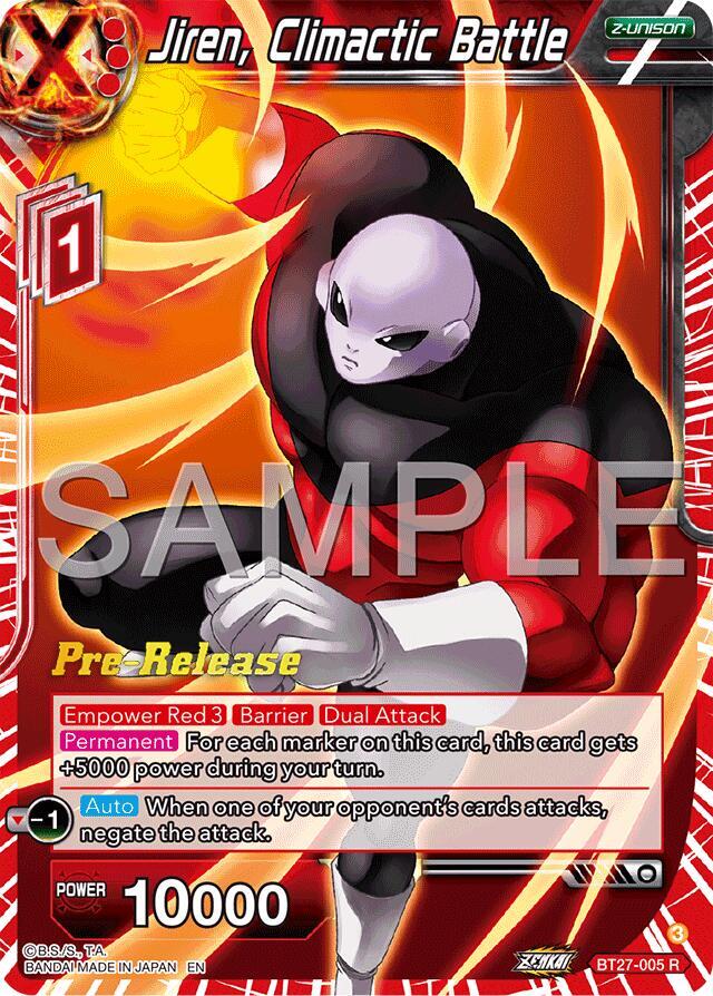 Jiren, Climactic Battle BT27-005 card from History of Z Pre-Release Cards