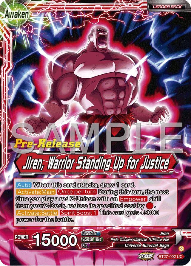 Jiren // Jiren, Warrior Standing Up for Justice BT27-002 card from History of Z Pre-Release Cards