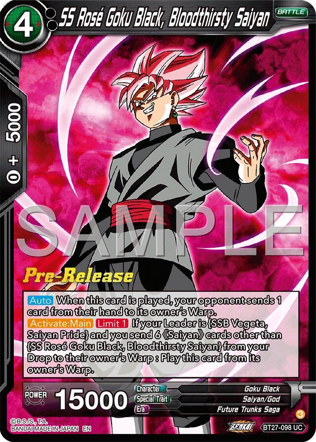 SS Rose Goku Black, Bloodthisty Saiyan BT27-098 card from History of Z Pre-Release Cards
