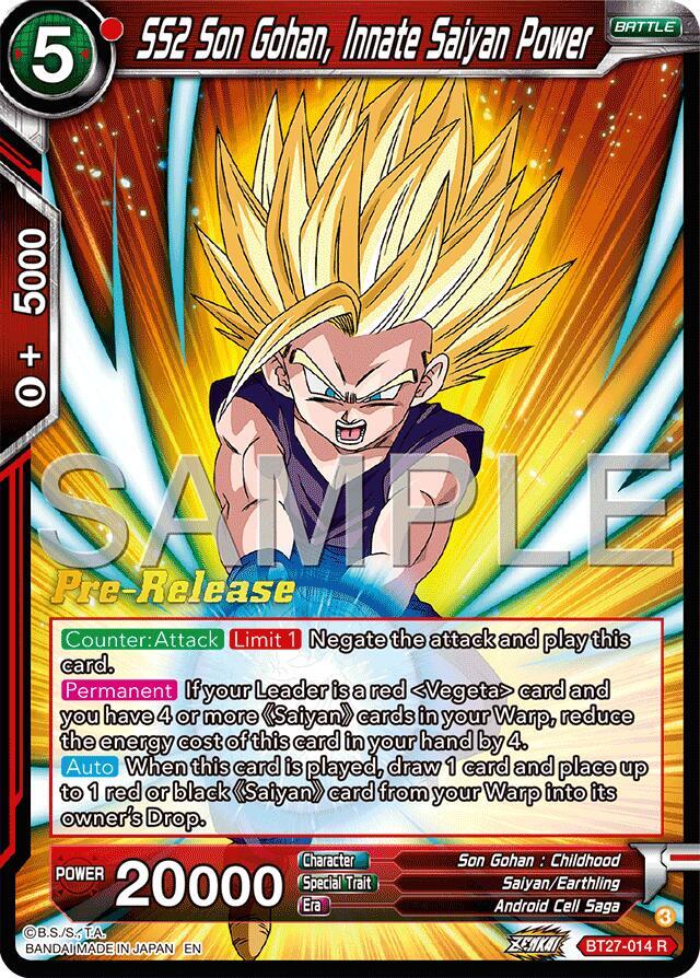 SS2 Son Gohan, Innate Saiyan Power BT27-014 card from History of Z Pre-Release Cards