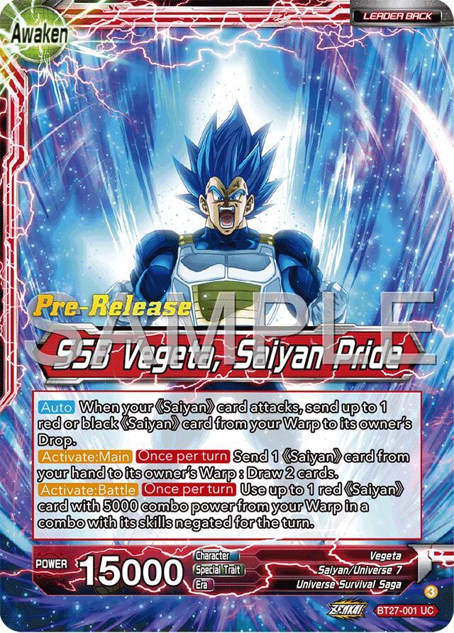 Vegeta // SSB Vegeta, Saiyan Pride BT27-001 card from History of Z Pre-Release Cards
