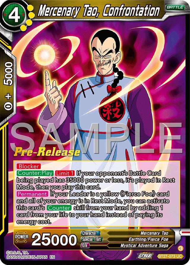 Mercenary Tao, Confrontation BT27-073 card from History of Z Pre-Release Cards