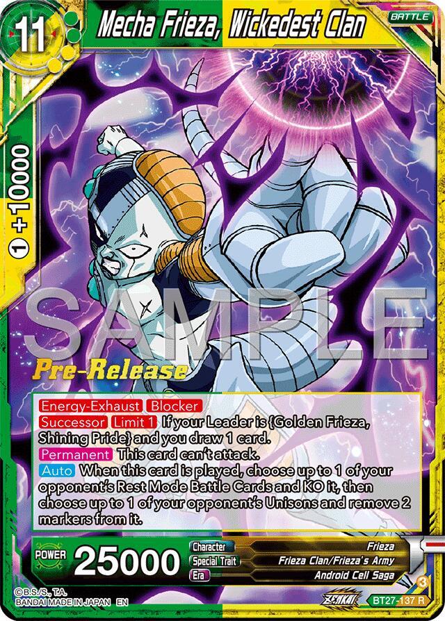 Mecha Frieza, Wickedest Clan BT27-137 card from History of Z Pre-Release Cards