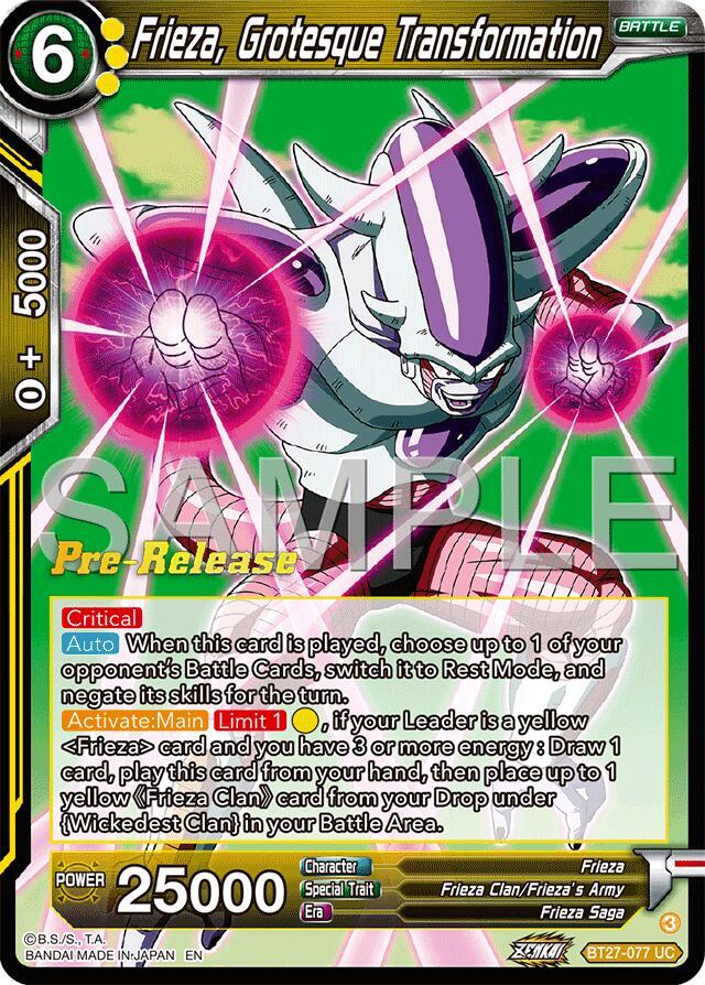 Frieza, Grotesque Transfornation BT27-077 card from History of Z Pre-Release Cards