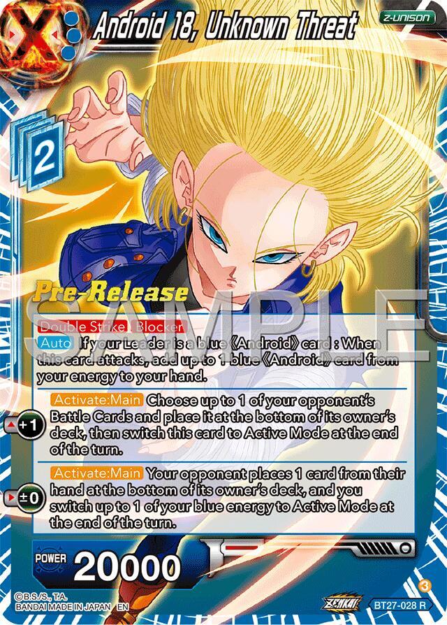 Android 18, Unknown Threat BT27-028 card from History of Z Pre-Release Cards