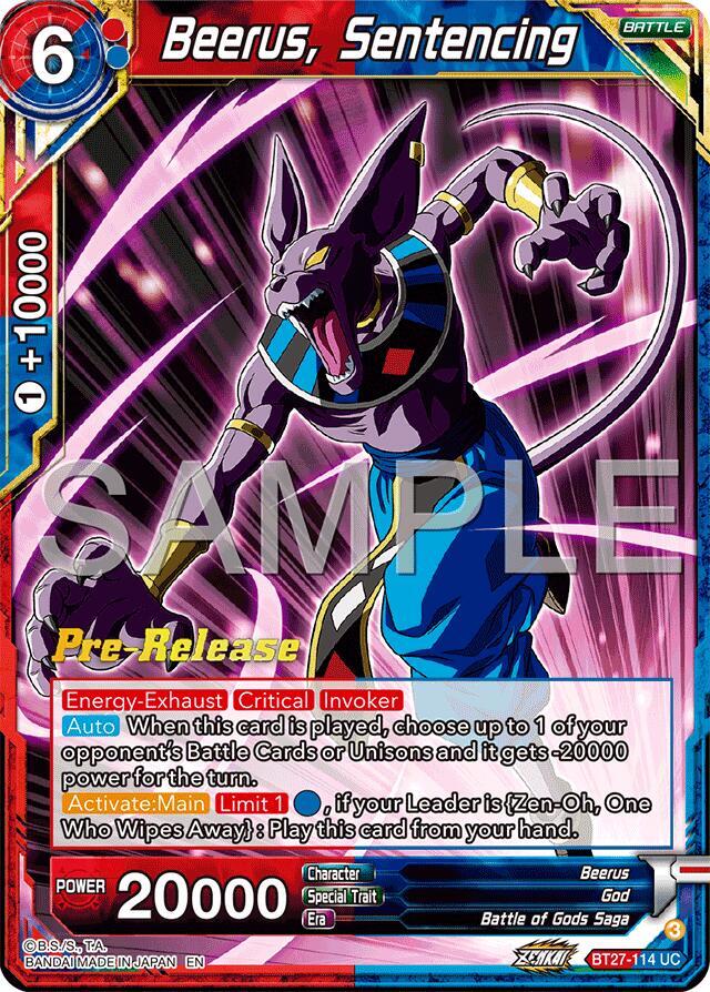 Beerus, Sentencing BT27-114 card from History of Z Pre-Release Cards