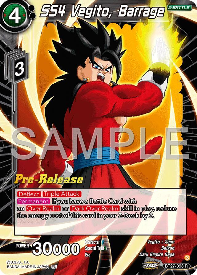 SS4 Vegito, Barrage BT27-093 card from History of Z Pre-Release Cards