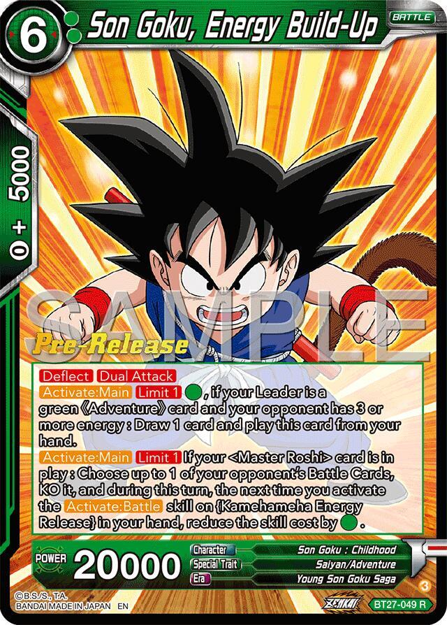 Son goku, Enegry Build-Up BT27-049 card from History of Z Pre-Release Cards