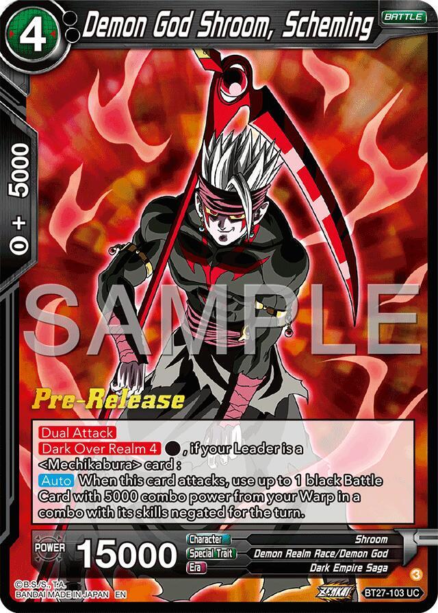 Demon God Shroom, Scheming BT27-103 card from History of Z Pre-Release Cards