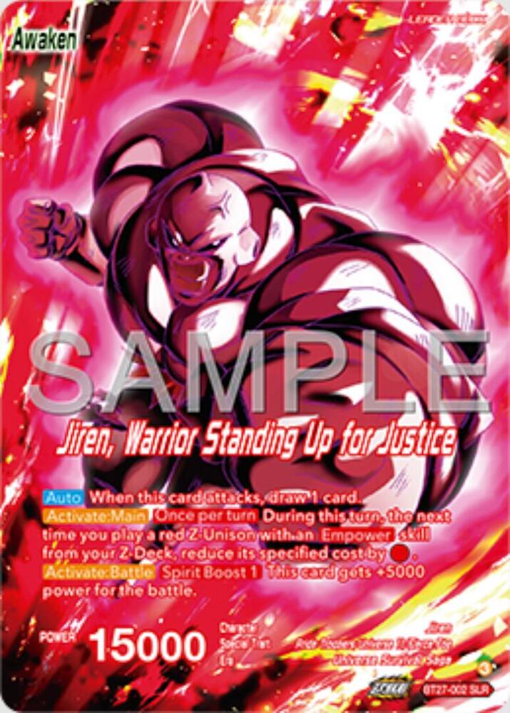 Jiren // Jiren, Warrior Standing Up for Justice (SLR) BT27-002 card from History of Z