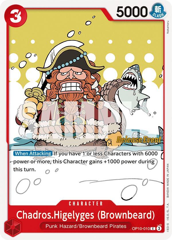 Chadros.Higelyges (Brownbeard) OP10-010 card from Royal Blood Release Event Cards