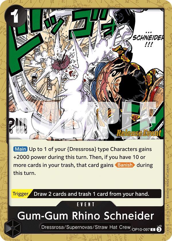 Gum-Gum Rhino Schneider OP10-097 card from Royal Blood Release Event Cards