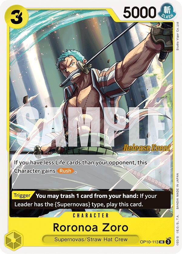 Roronoa Zoro OP10-113 card from Royal Blood Release Event Cards