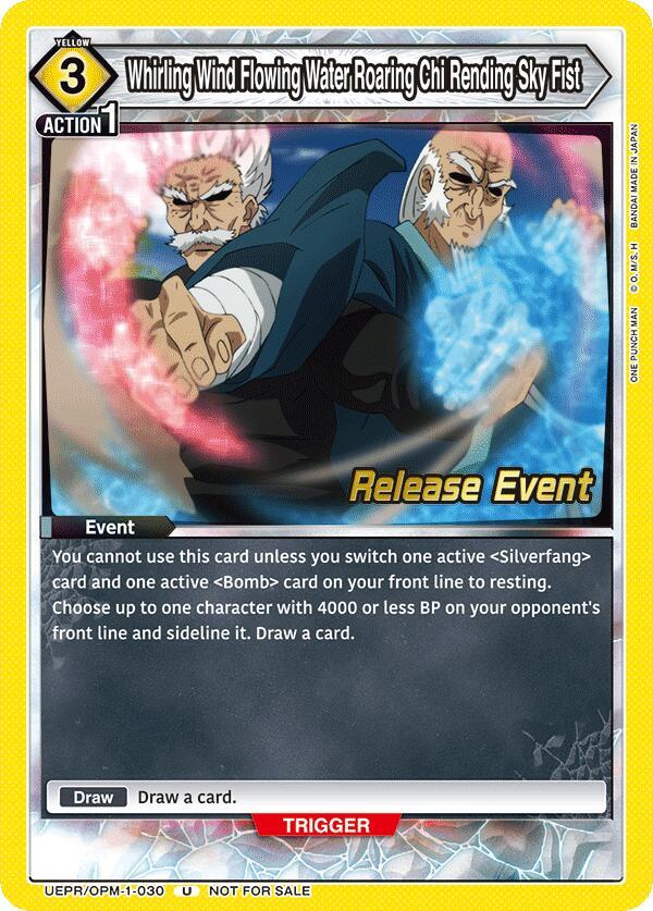 Whirling Wind Flowing Water Roaring Chi Rending Sky Fist UEPR/OPM-1-030 card from UE06BT: One Punch Man Release Event Cards
