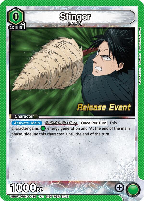 Stinger UEPR/OPM-1-036 card from UE06BT: One Punch Man Release Event Cards
