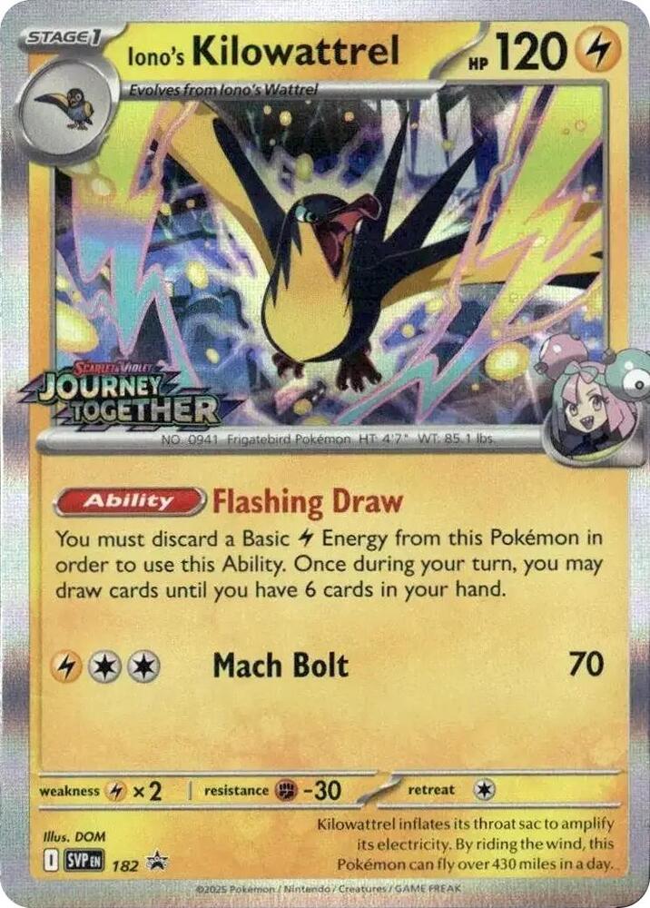 Iono's Kilowattrel (Prerelease) 182 card from SV: Scarlet & Violet Promo Cards
