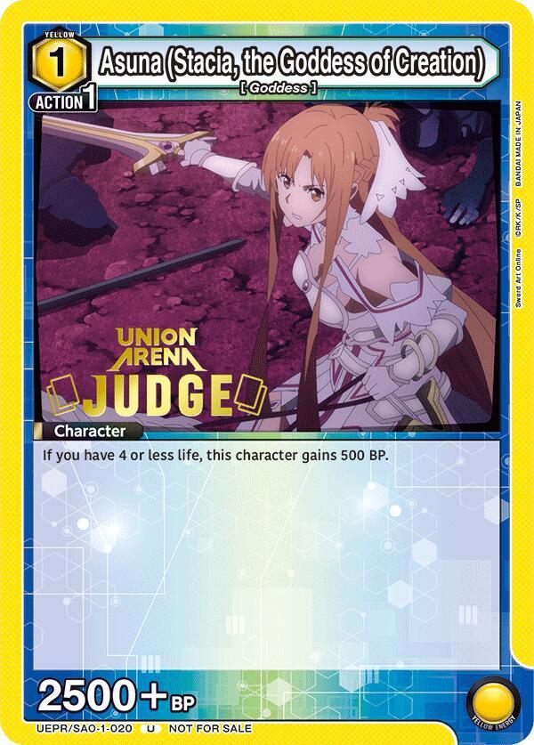 Asuna (Stacia, the Goddess of Creation) (Judge Pack) UEPR/SAO-1-020 card from Union Arena Promotion Cards
