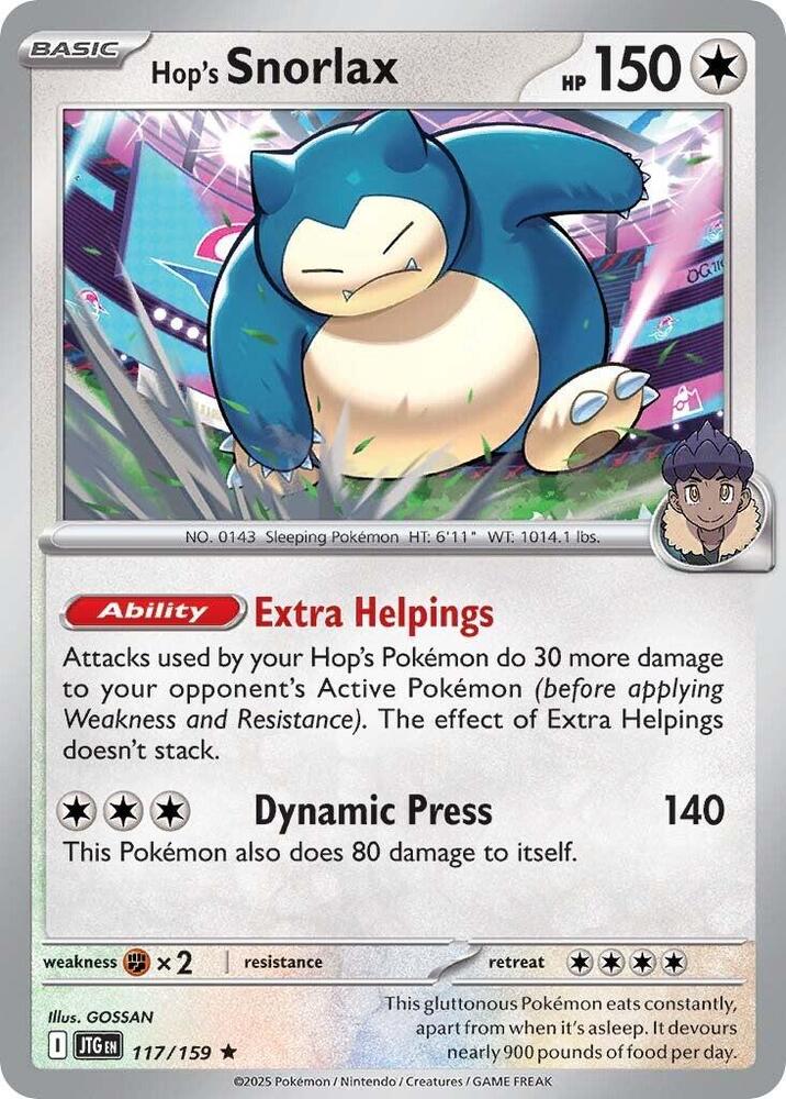 Hop's Snorlax 117/159 card from SV09: Journey Together