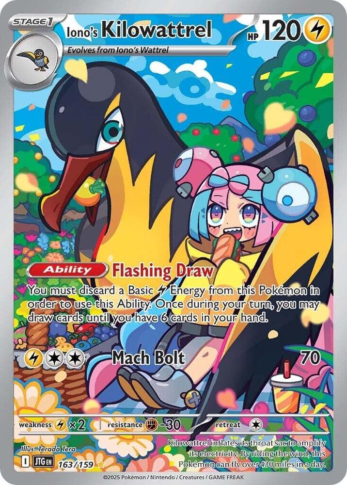 Iono's Kilowattrel 163/159 card from SV09: Journey Together