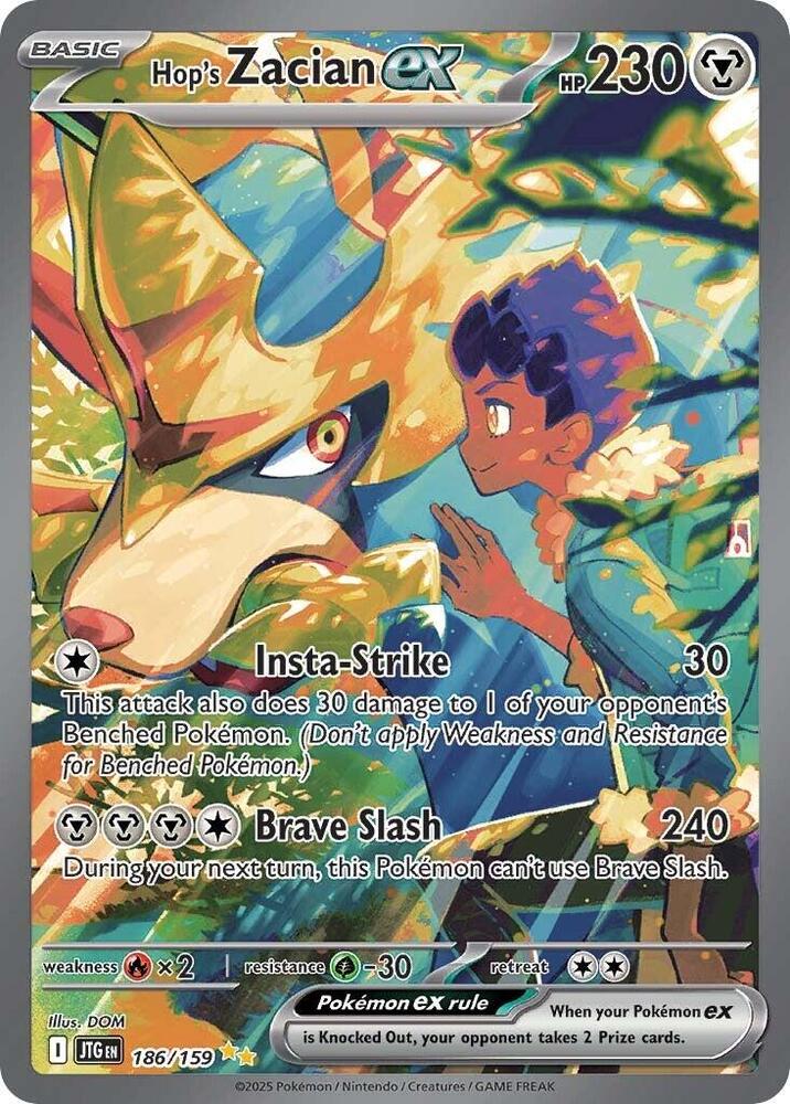 Hop's Zacian ex 186/159 card from SV09: Journey Together