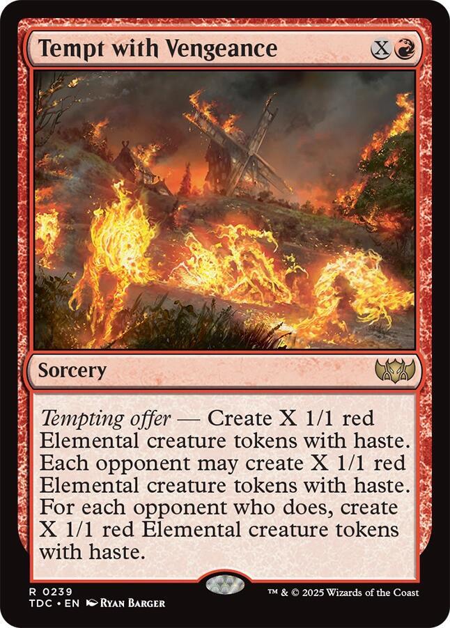 Tempt with Vengeance 239 card from Commander: Tarkir: Dragonstorm