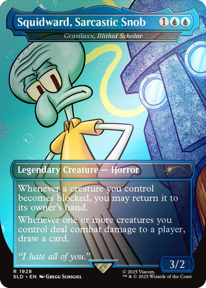 Squidward, Sarcastic Snob - Grazilaxx, Illithid Scholar (Rainbow Foil) 1928 card from Secret Lair Drop Series