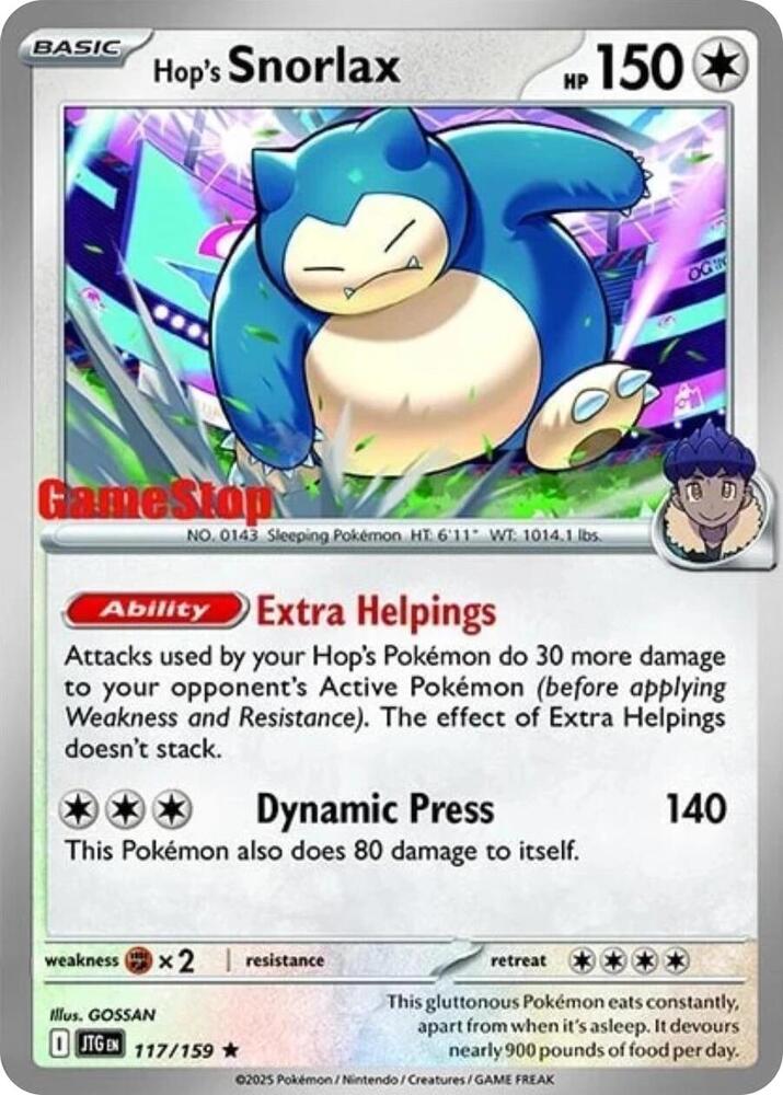 Hop's Snorlax (GameStop) (Cosmos Holo) 117/159 card from SV09: Journey Together