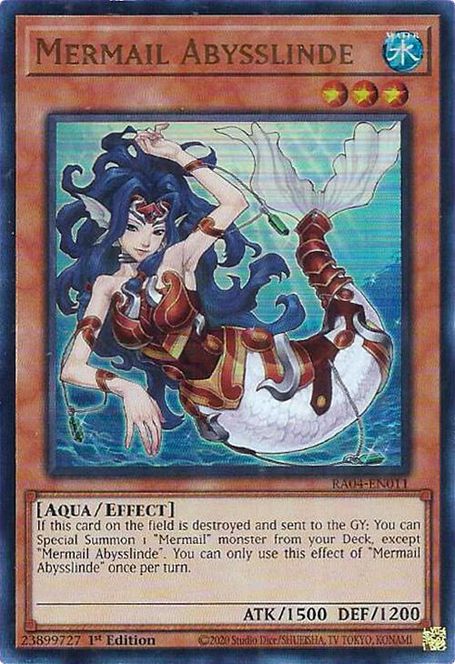 Mermail Abysslinde (UR) RA04-EN011 card from Quarter Century Stampede