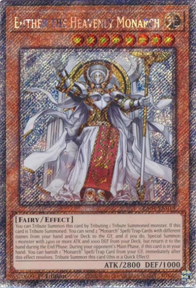 Ehther the Heavenly Monarch (Platinum Secret Rare) RA04-EN018 card from Quarter Century Stampede