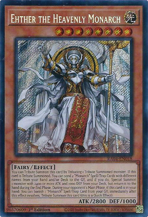 Ehther the Heavenly Monarch (Secret Rare) RA04-EN018 card from Quarter Century Stampede