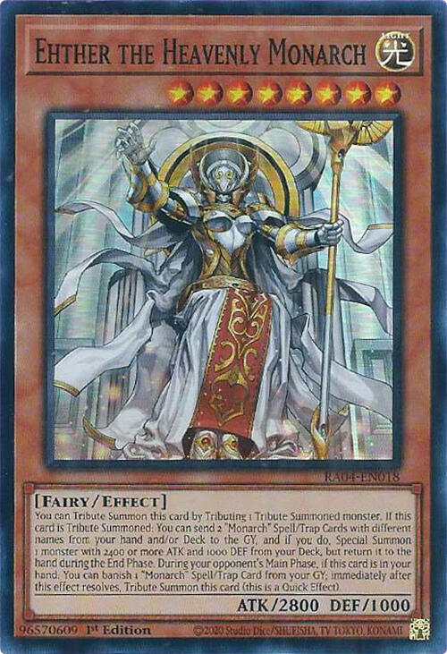 Ehther the Heavenly Monarch RA04-EN018 card from Quarter Century Stampede